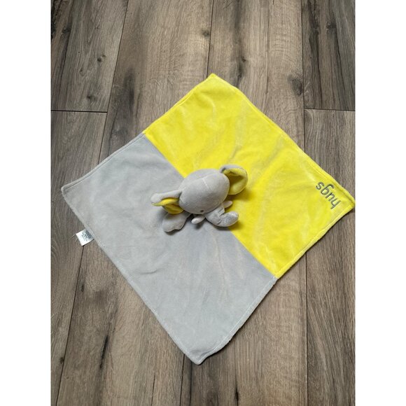 Okie Dokie Elephant Plush Baby Lovey Security Blanket 14" X 14" Gray & Yellow Po - Picture 4 of 6